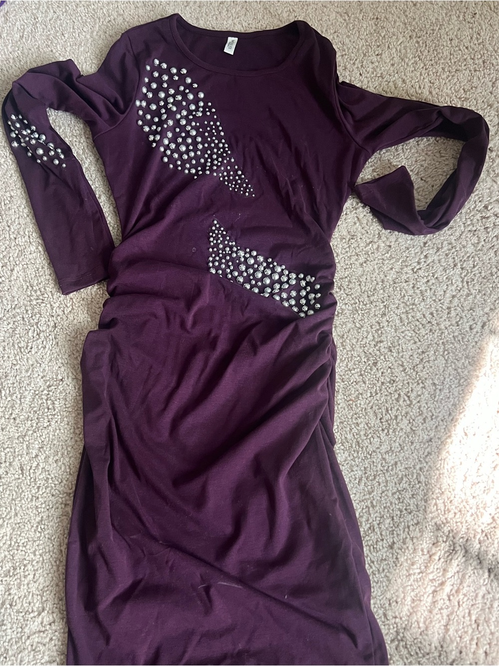 Women's Purple Long Sleeve Embellished Bodycon Dress (my cousin Vinny Mona Lisa)